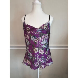 Zara Women Large Purple White Floral Cowl Neck Cami Top Ethereal Feminine Dainty